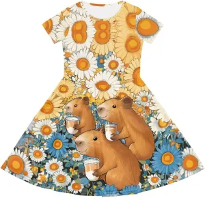Dresses for Girls 2-14 Kids Summer Beach Dresses Casual Skater Dress Holiday Party Midi A-Line