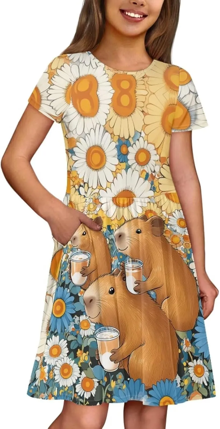 Dresses for Girls 2-14 Kids Summer Beach Dresses Casual Skater Dress Holiday Party Midi A-Line