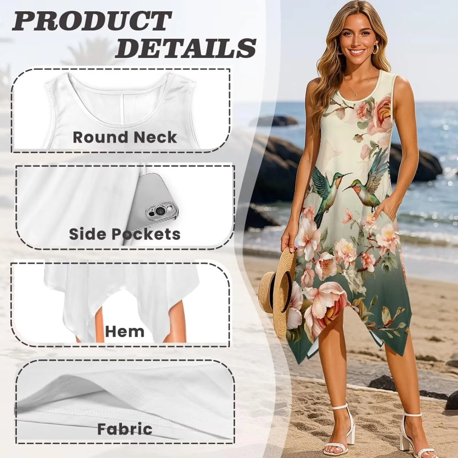 Dresses for Women Round Neck Sleeveless Tank Dress