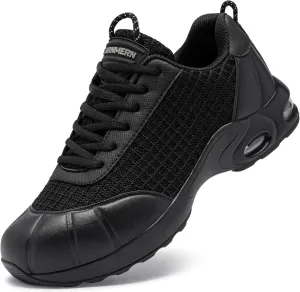 DYKHMILY Steel Toe Shoes for Men Air Cushion Safety Shoe Pull On Comfortable Work Breathable Lightweight Tennis Sneakers