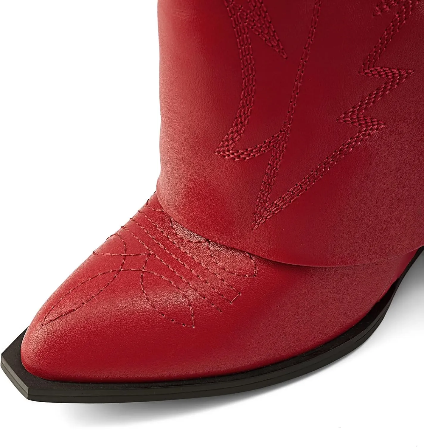 Embroidered Fold Over Over Wide Calf Wedge Pull-On Pointed Toe Western Cowgirl Floral Printing Booties for Women