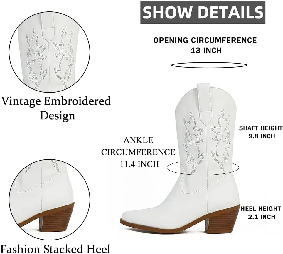 Erocalli Cowgirl Ankle Boot Cowboy boot for women Western Stitched boot Ankle Boots Pointed Toe Short Booties Embroidered Modern Boot with Pull Tabs