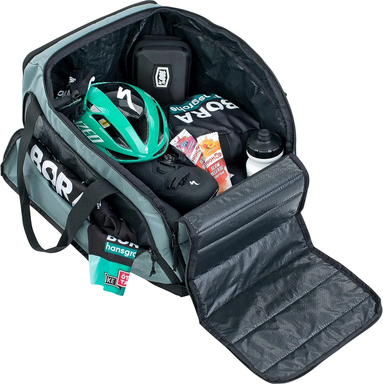 EVOC Gear Bag 35 Travel Gear Bag (Separate Wet Compartment, Robust Outer Material, Padded Main Compartment, Individually Divisible, Dirt/Water Resistant), Steel/Grey