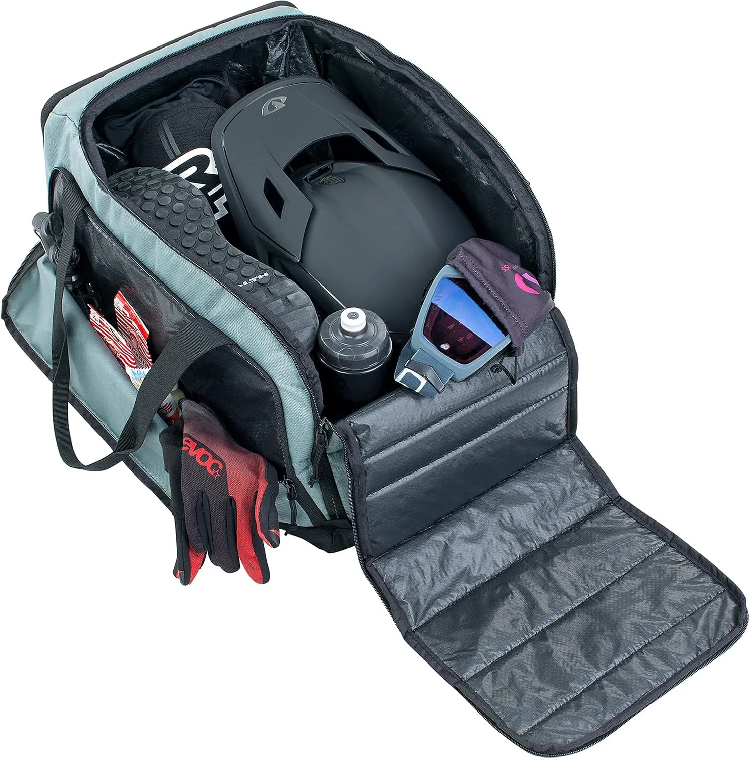 EVOC Gear Bag 35 Travel Gear Bag (Separate Wet Compartment, Robust Outer Material, Padded Main Compartment, Individually Divisible, Dirt/Water Resistant), Steel/Grey