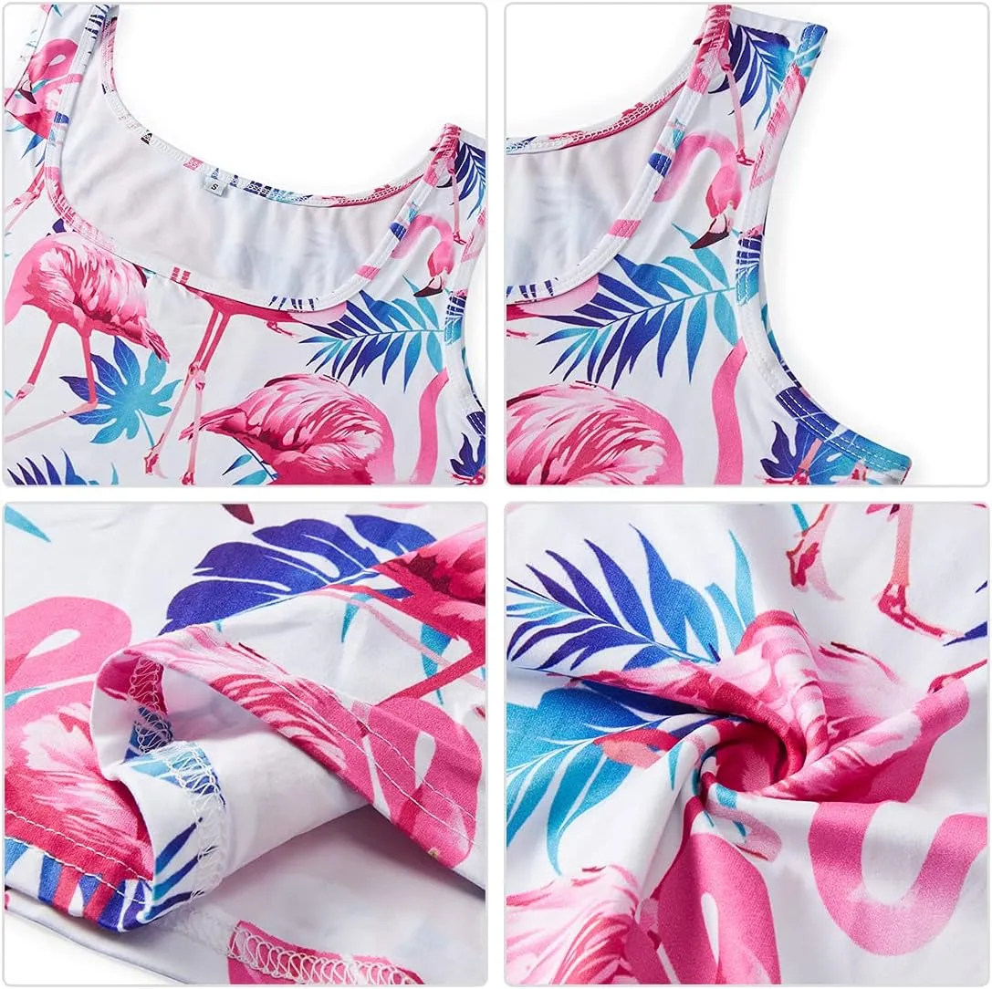 Fanient Womens Sleeveless Dress Casual Print Scoop Neck Sundress A Line Midi Dresses
