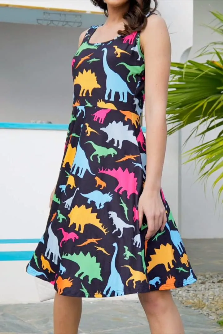 Fanient Womens Sleeveless Dress Casual Print Scoop Neck Sundress A Line Midi Dresses