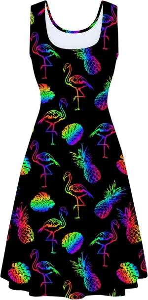 Fanient Womens Sleeveless Dress Casual Print Scoop Neck Sundress A Line Midi Dresses