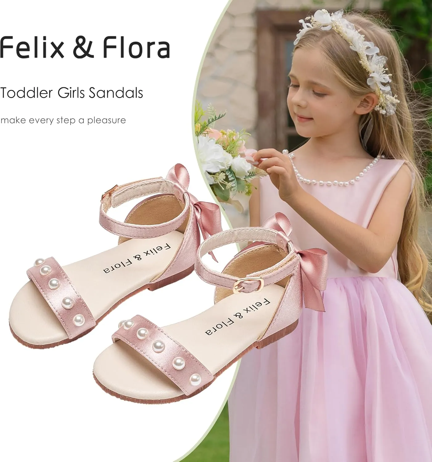 Felix & Flora Toddler Girl Sandals Open Toe Summer Flower Girl Dress Shoes