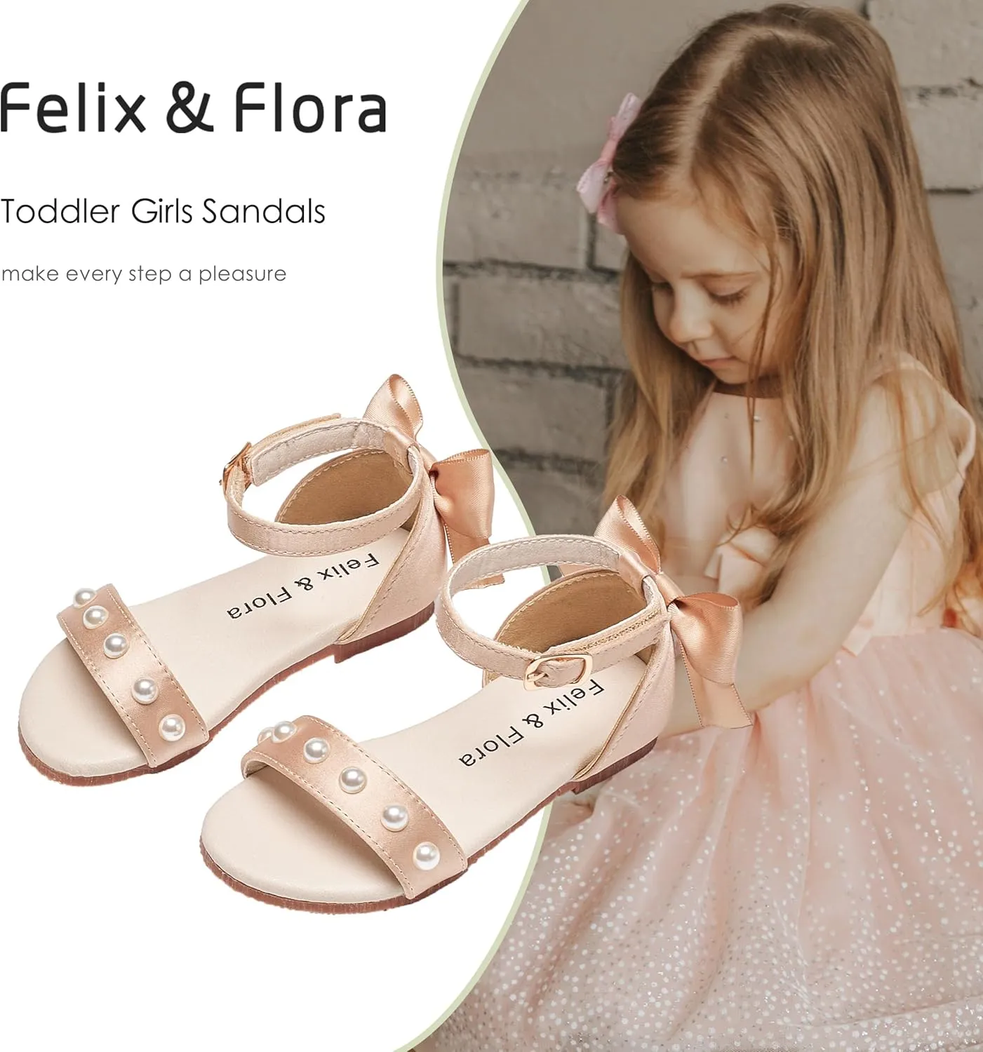 Felix & Flora Toddler Girl Sandals Open Toe Summer Flower Girl Dress Shoes