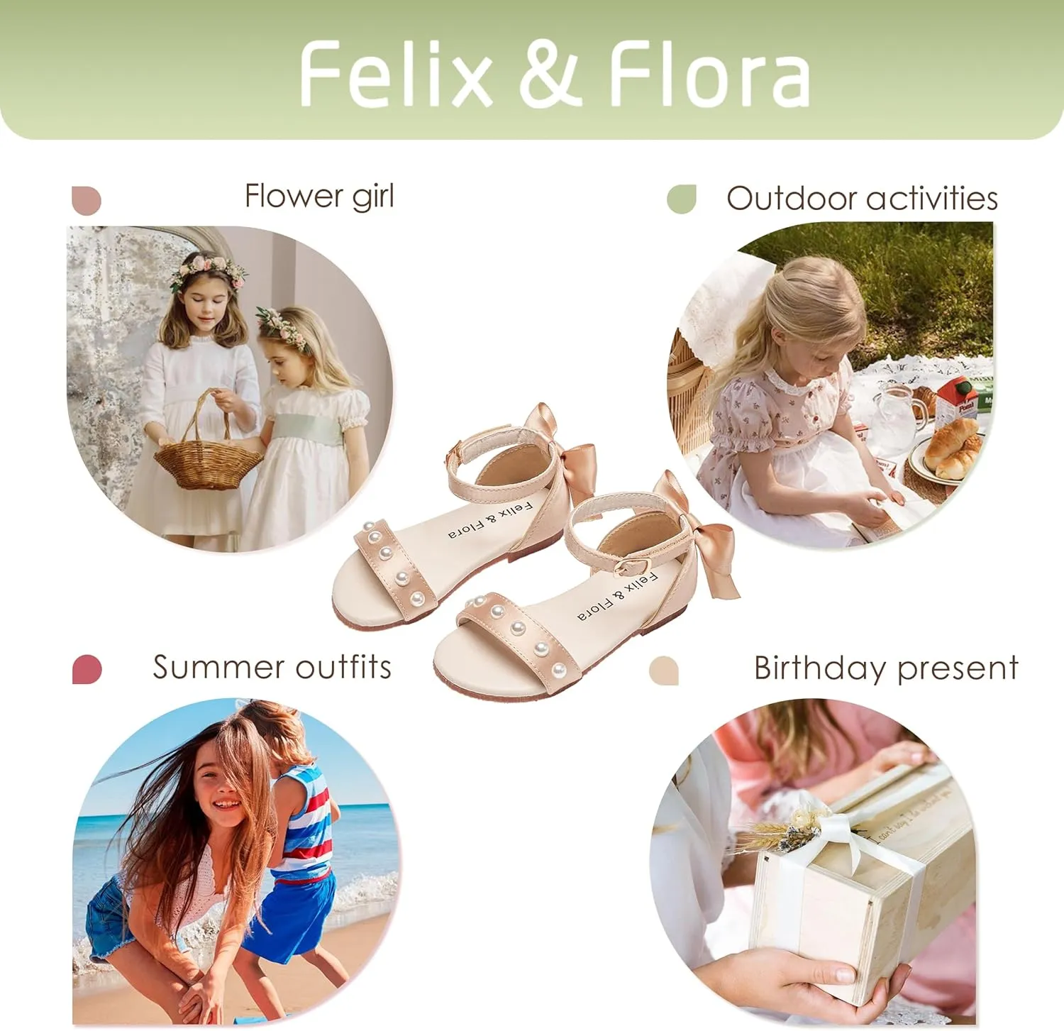 Felix & Flora Toddler Girl Sandals Open Toe Summer Flower Girl Dress Shoes