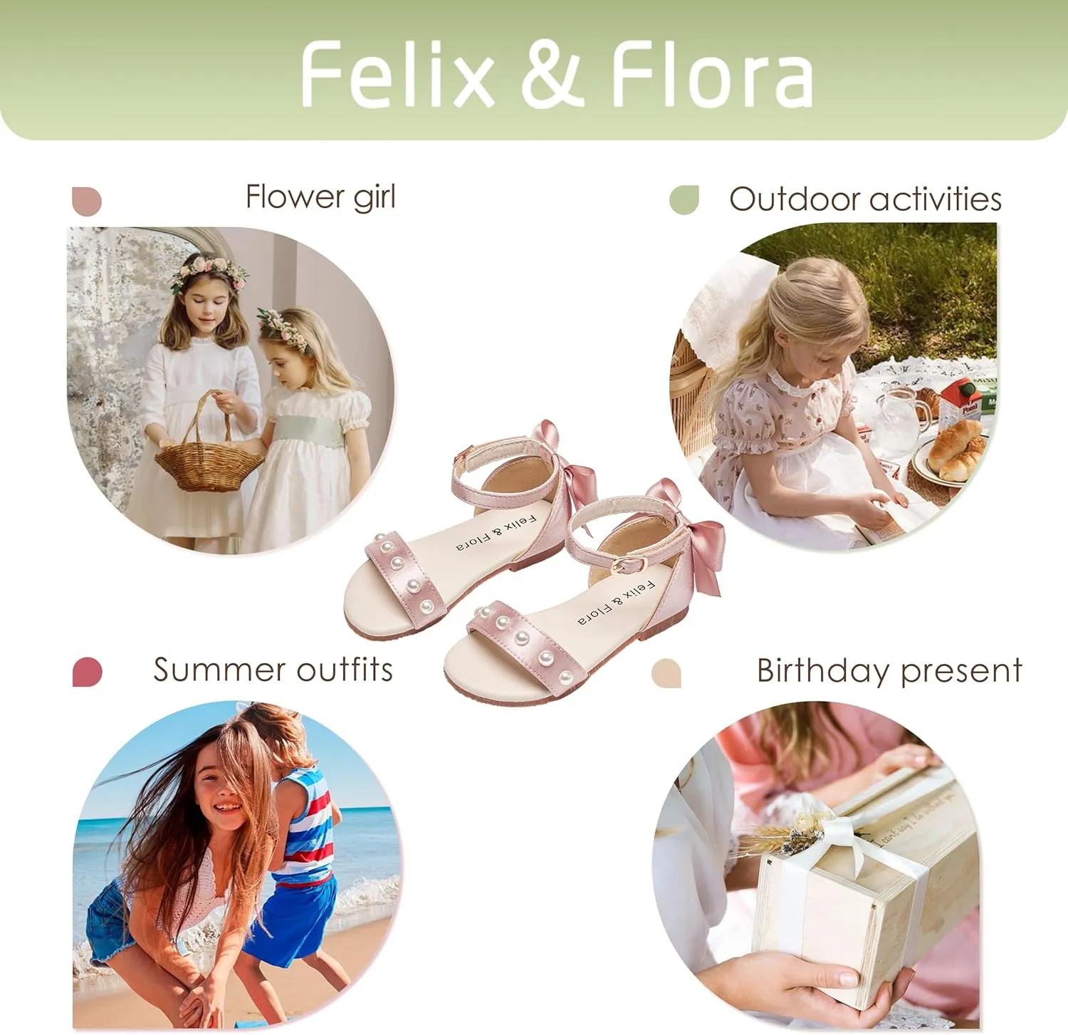 Felix & Flora Toddler Girl Sandals Open Toe Summer Flower Girl Dress Shoes