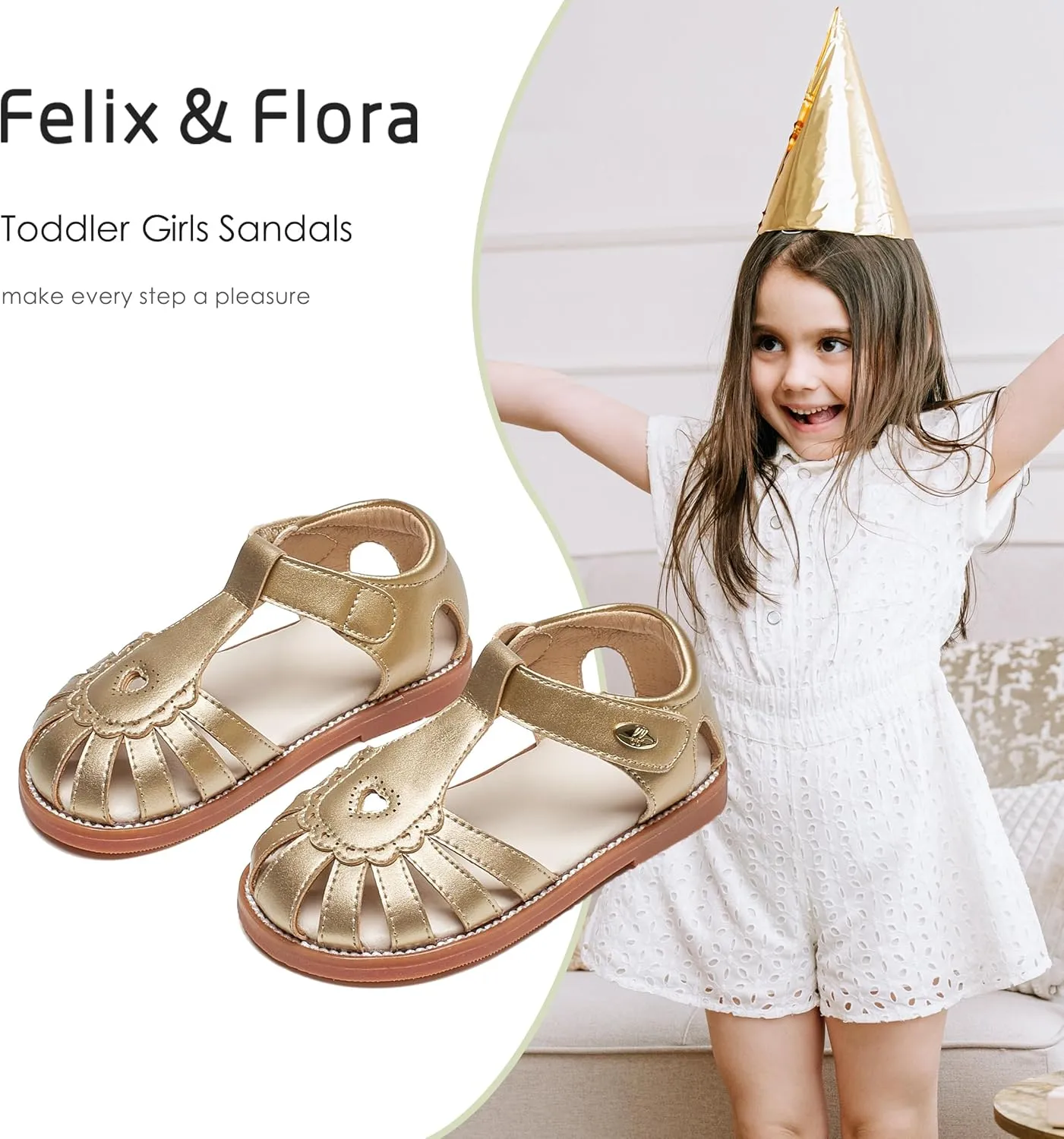Felix & Flora Toddler Girls Sandals Flower Girl Shoes Soft Rubber Princess Summer Flat Shoes