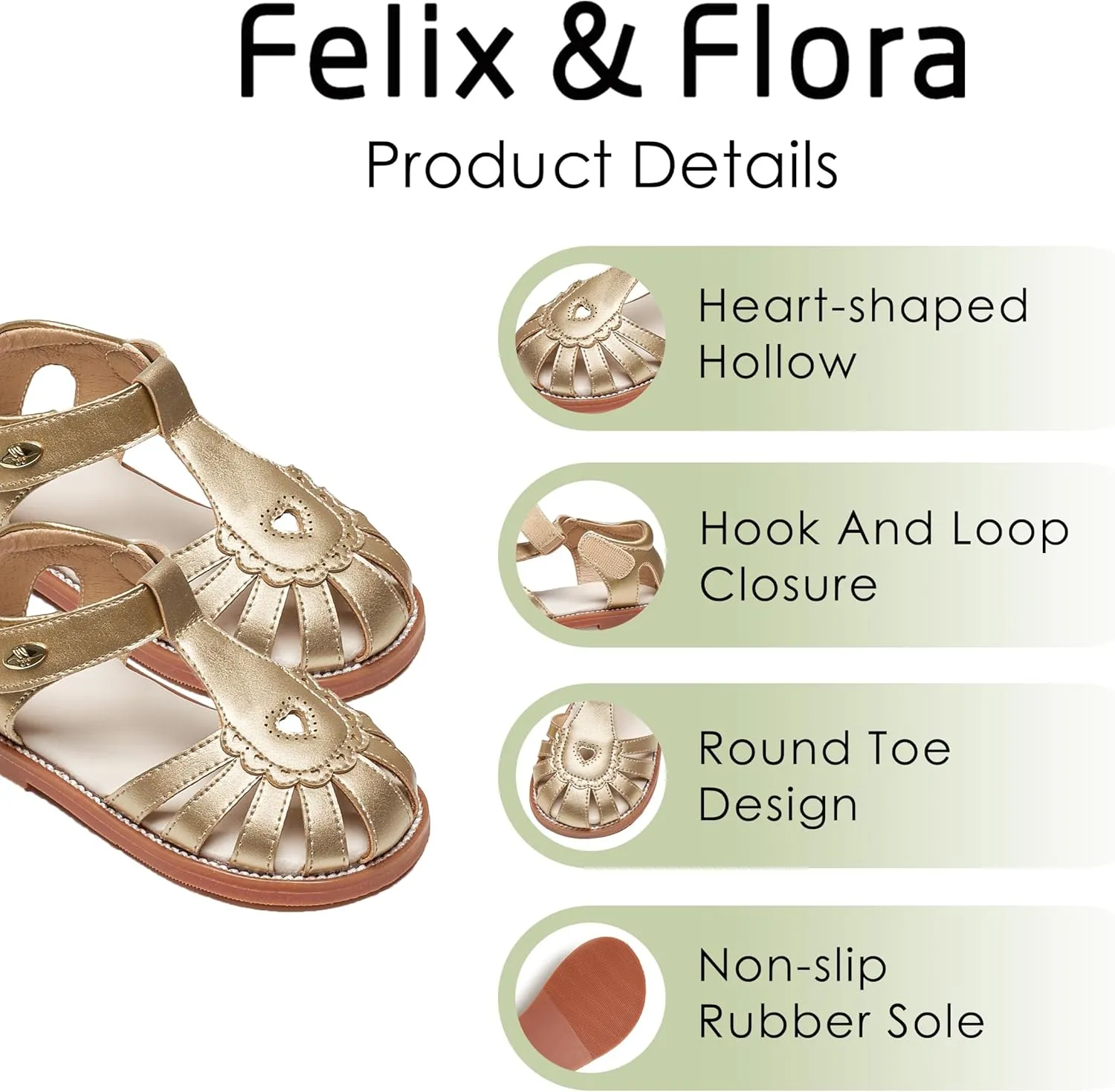Felix & Flora Toddler Girls Sandals Flower Girl Shoes Soft Rubber Princess Summer Flat Shoes