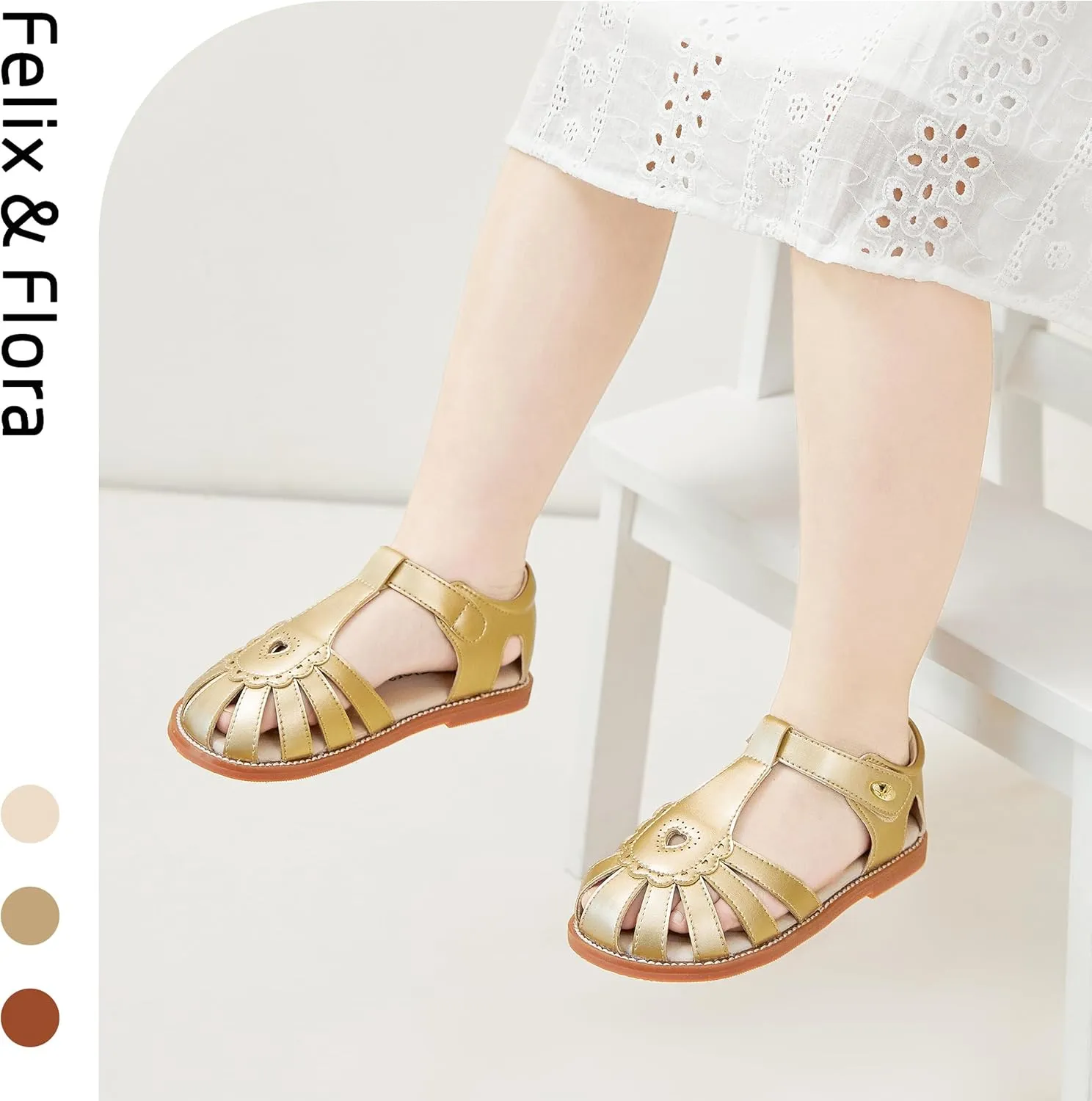 Felix & Flora Toddler Girls Sandals Flower Girl Shoes Soft Rubber Princess Summer Flat Shoes