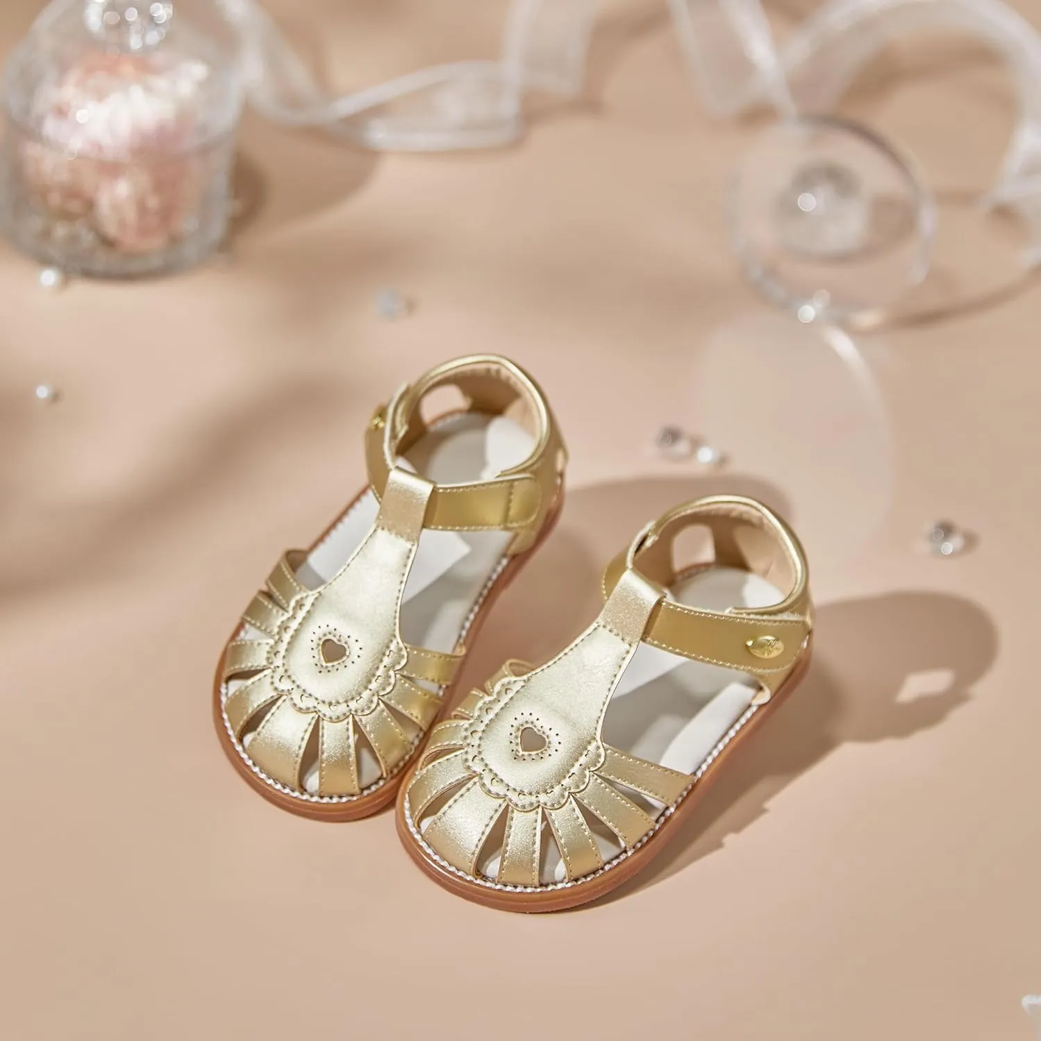 Felix & Flora Toddler Girls Sandals Flower Girl Shoes Soft Rubber Princess Summer Flat Shoes