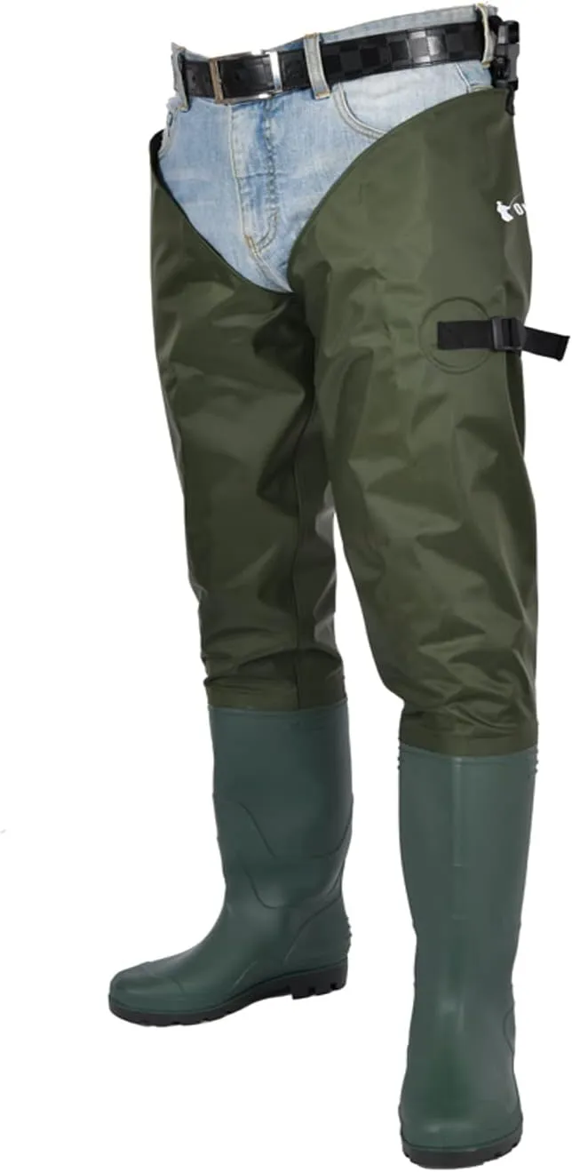 Fishing Hip Waders for Men Women with Boots Waterproof Lightweight 2-Ply PVC/Nylon Bootfoot for Fishing Hunting