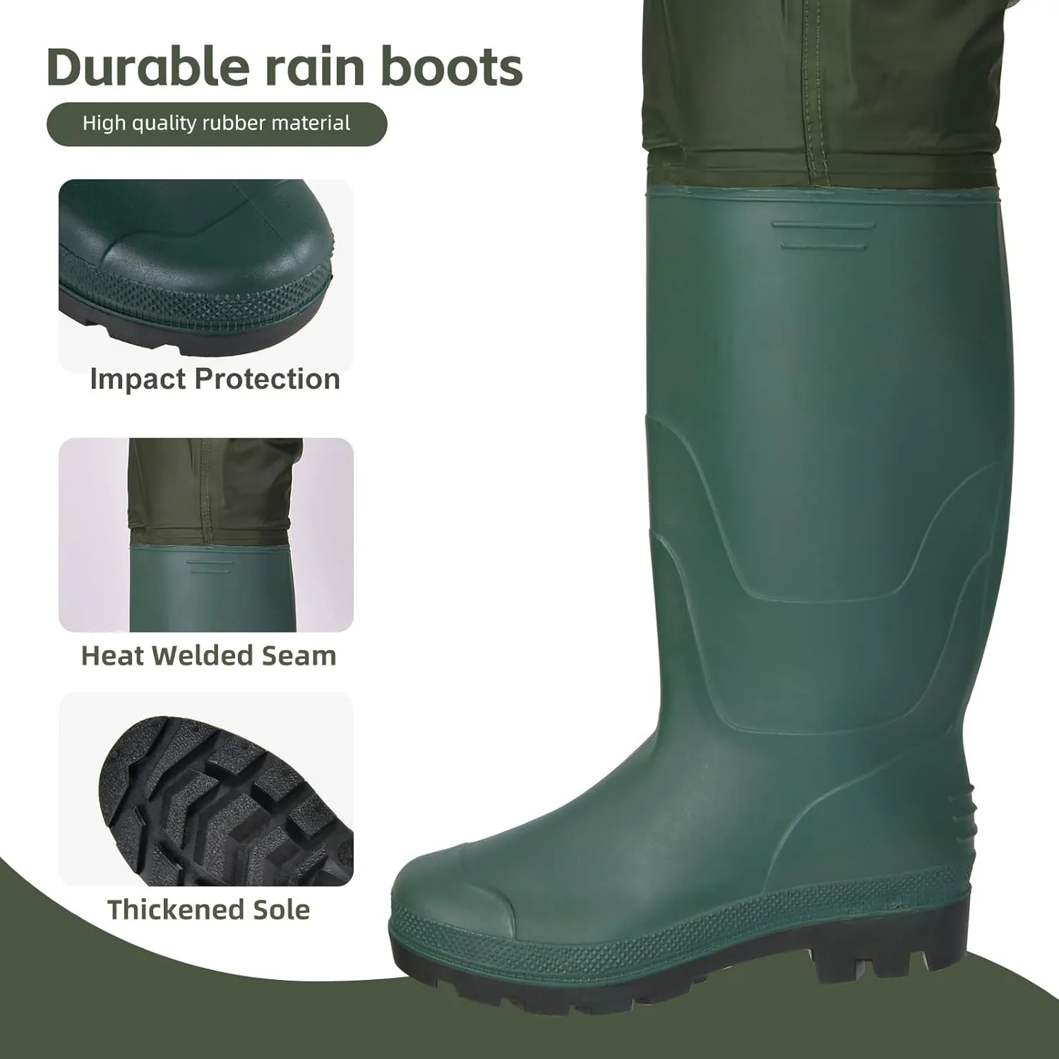 Fishing Hip Waders for Men Women with Boots Waterproof Lightweight 2-Ply PVC/Nylon Bootfoot for Fishing Hunting