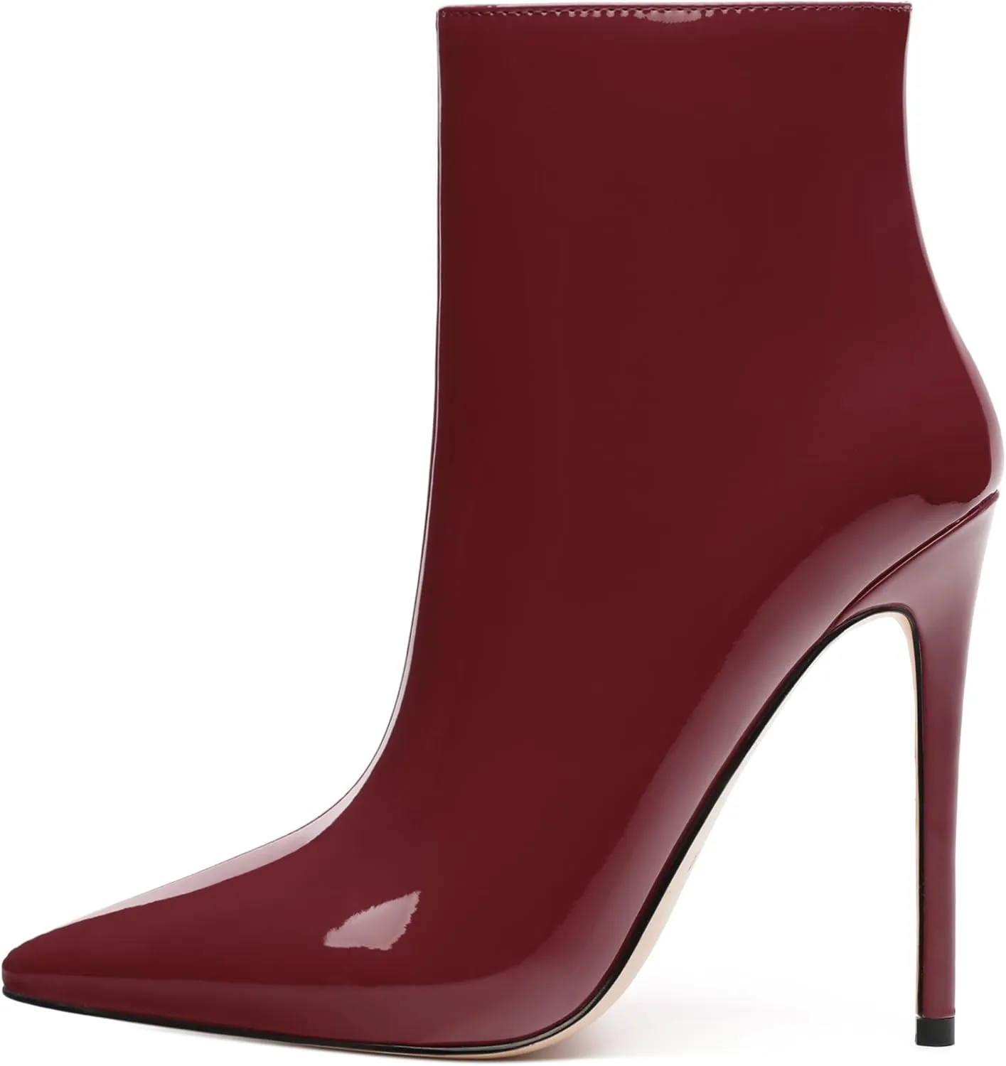 FOGEENA Ankle Boots for Women Pointed Toe Stiletto High Heel Patent Leather Side Zipper 4.7 Inch Short Booties Sexy Wedding Dating Work Fall Shoes