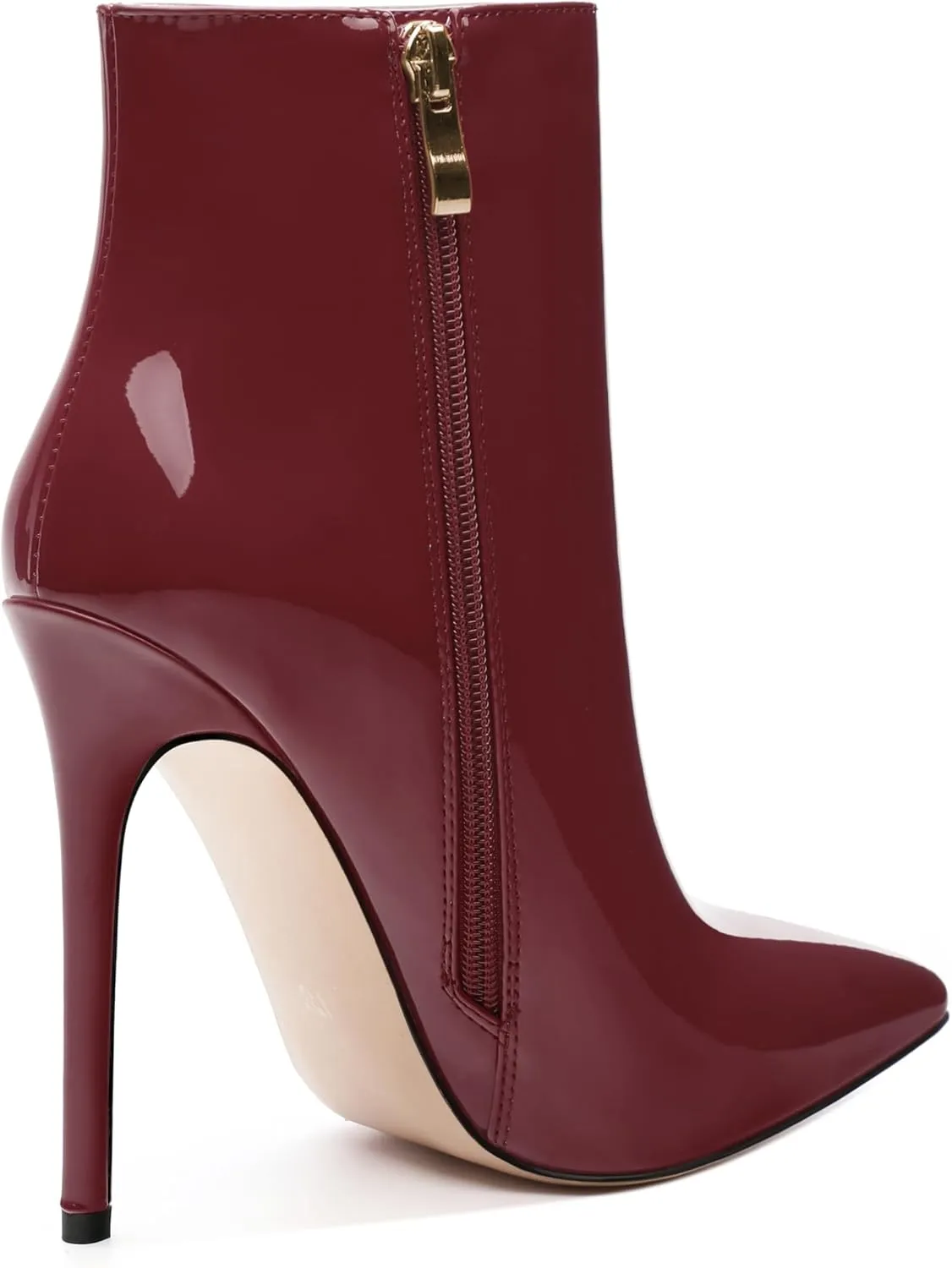 FOGEENA Ankle Boots for Women Pointed Toe Stiletto High Heel Patent Leather Side Zipper 4.7 Inch Short Booties Sexy Wedding Dating Work Fall Shoes