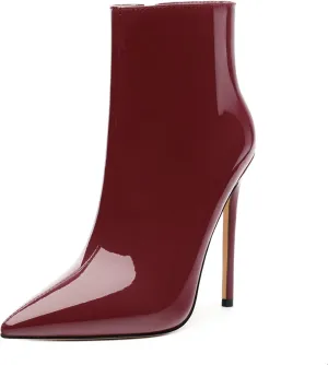 FOGEENA Ankle Boots for Women Pointed Toe Stiletto High Heel Patent Leather Side Zipper 4.7 Inch Short Booties Sexy Wedding Dating Work Fall Shoes