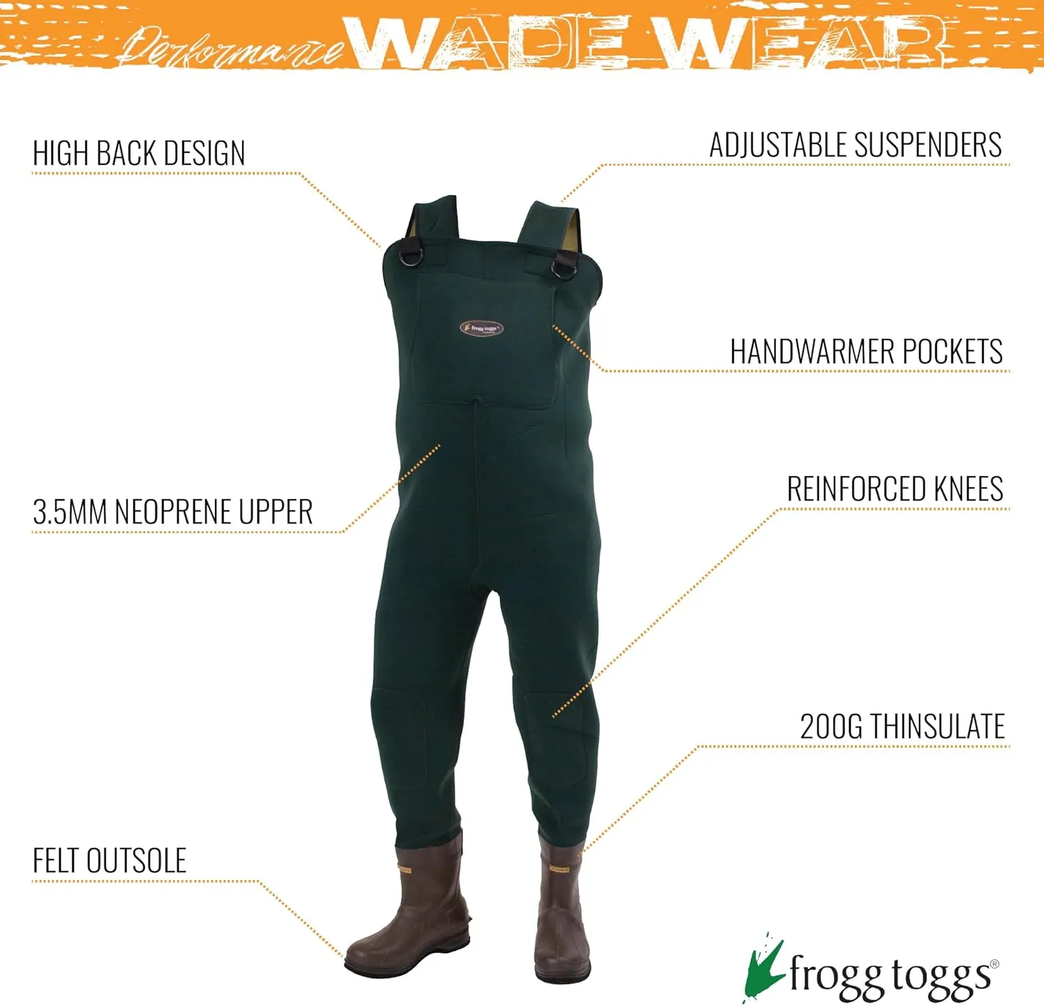 FROGG TOGGS Men's Amphib Neoprene Waterproof Fishing Bootfoot Chest Wader for Fishing