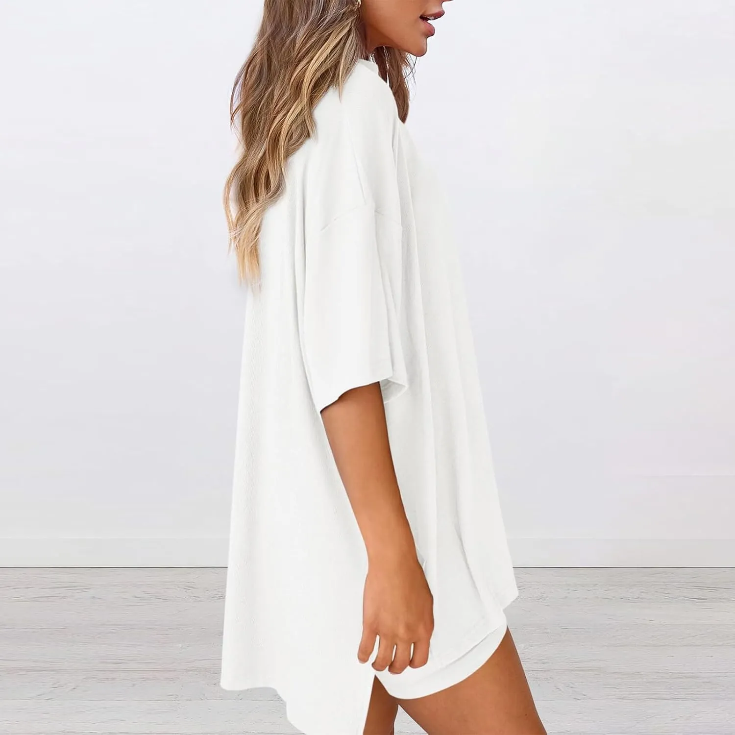 Frunqui Two Piece Set,Women's Summer Two Piece Lounge Set 2025 Summer Casual Oversized Shirts Biker Shorts