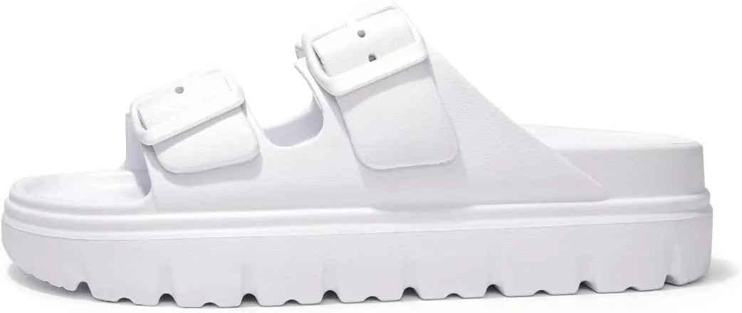 FUNKYMONKEY Women's Comfort Slides Double Buckle Adjustable Plastics Flat Sandals