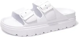 FUNKYMONKEY Women's Comfort Slides Double Buckle Adjustable Plastics Flat Sandals