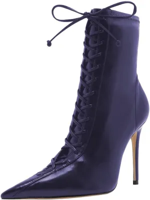 FYS Women Sexy Pointed Toe Stiletto High Heel Lace up Ankle Boots for Ladies Dress Autumn Booties Size 4-15 US