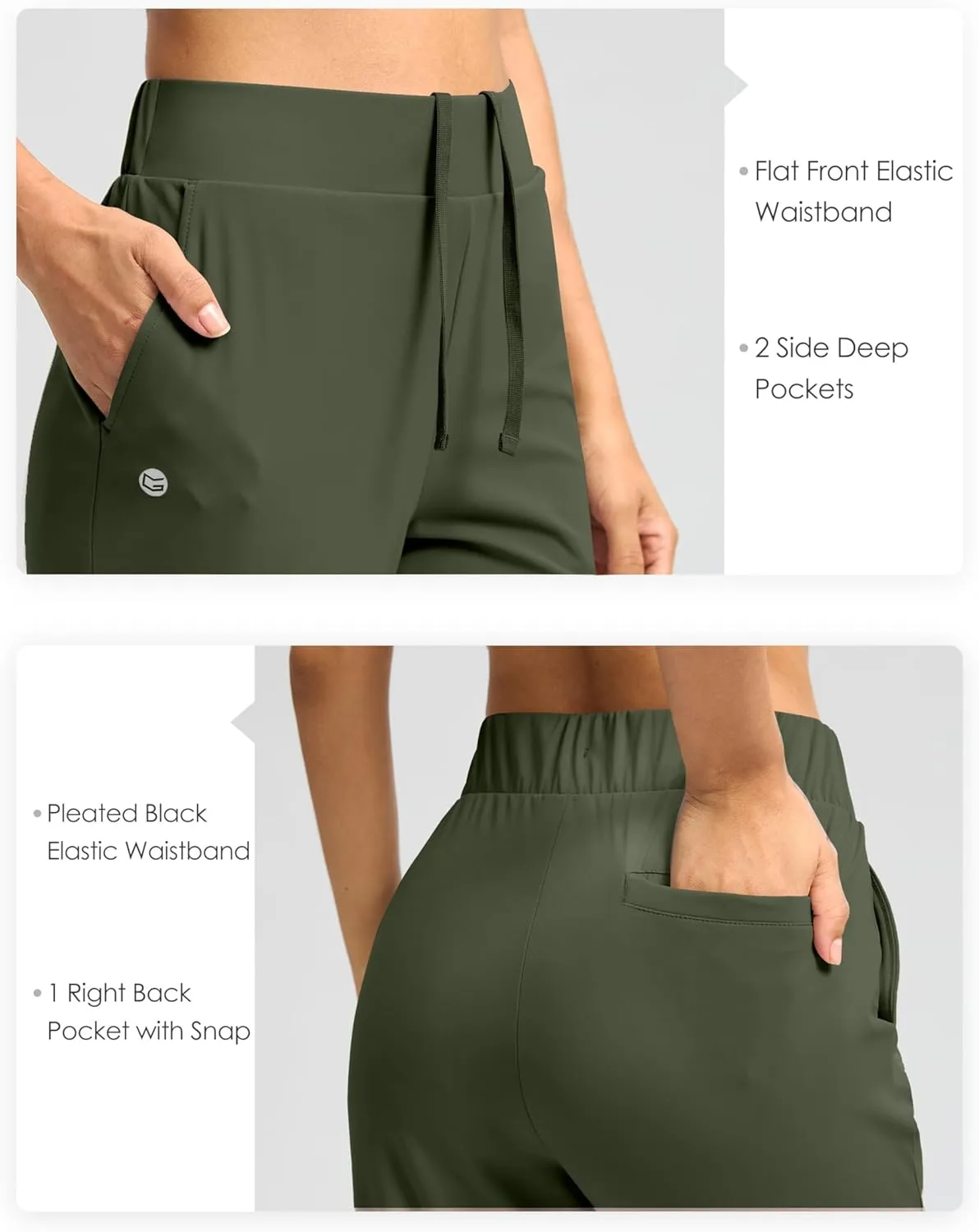 G Gradual Women's Pants Ankle 7/8 Golf Pants 3 Pockets Stretchy Petite Travel Pants Inner Drawstring for Work Business Casual
