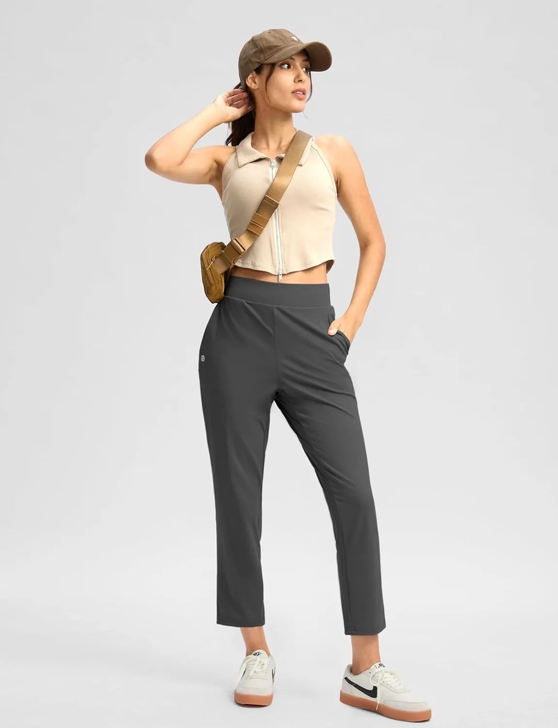 G Gradual Women's Pants Ankle 7/8 Golf Pants 3 Pockets Stretchy Petite Travel Pants Inner Drawstring for Work Business Casual