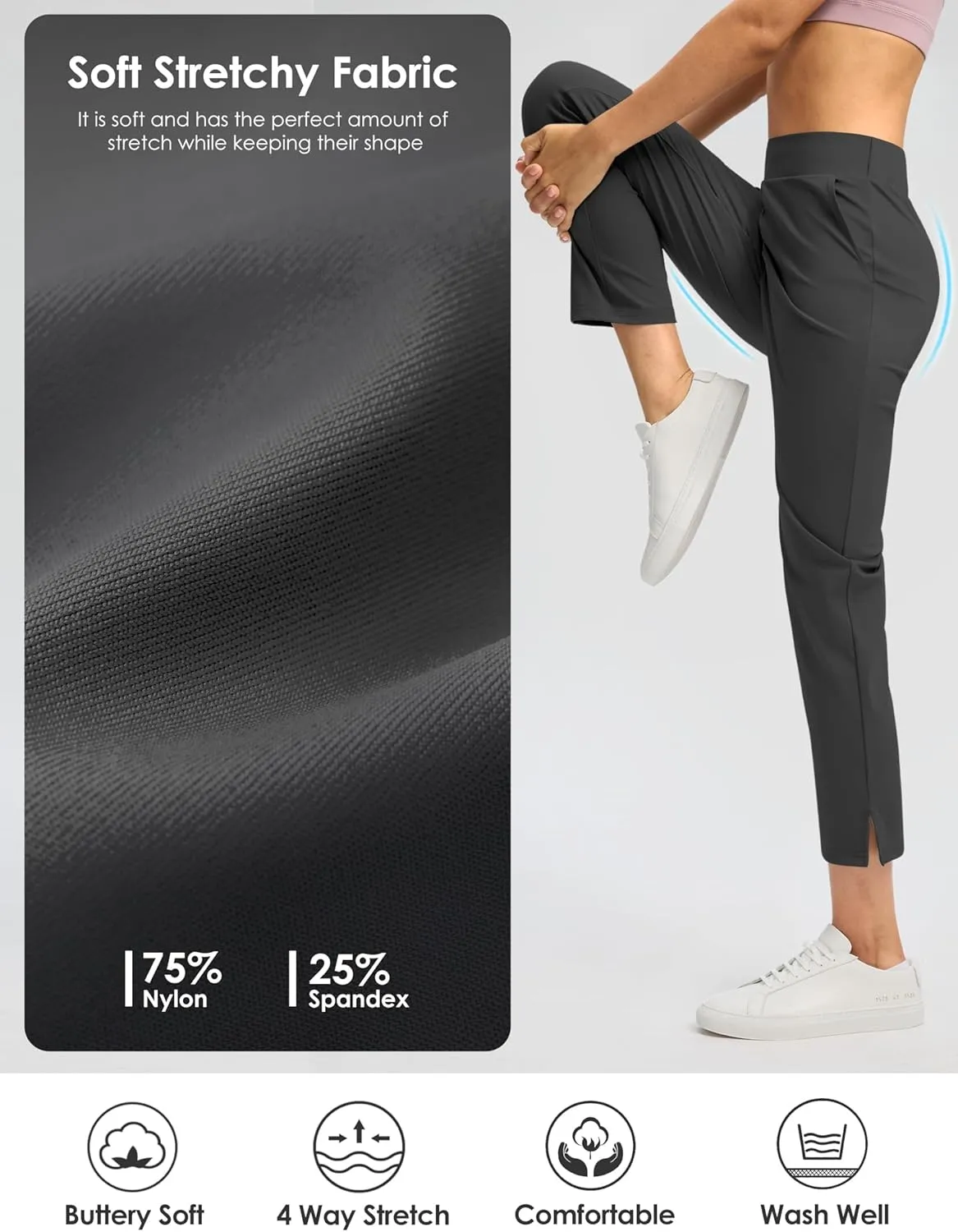 G Gradual Women's Pants Ankle 7/8 Golf Pants 3 Pockets Stretchy Petite Travel Pants Inner Drawstring for Work Business Casual