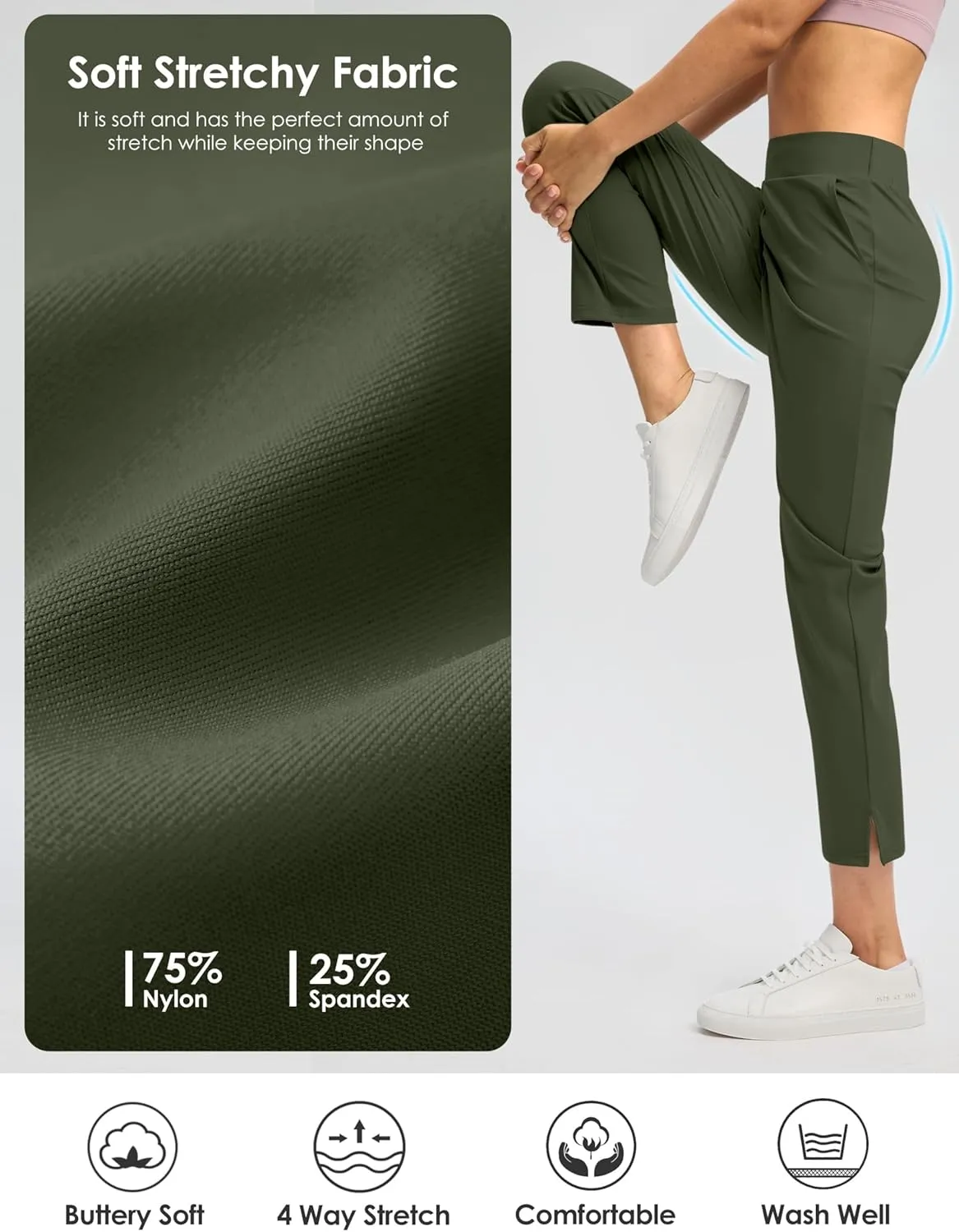G Gradual Women's Pants Ankle 7/8 Golf Pants 3 Pockets Stretchy Petite Travel Pants Inner Drawstring for Work Business Casual