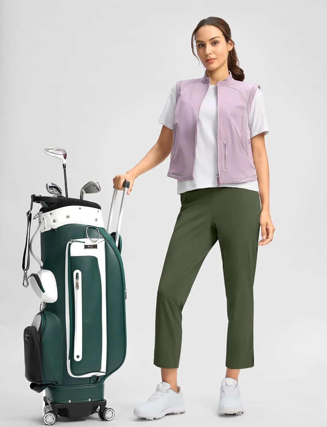 G Gradual Women's Pants Ankle 7/8 Golf Pants 3 Pockets Stretchy Petite Travel Pants Inner Drawstring for Work Business Casual