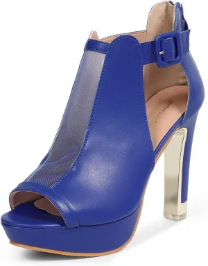 GATUXUS Women's Block Heels Cutout Ankle Booties Peep Toe Back Zipper High Heeled Sandals Dress Shoes
