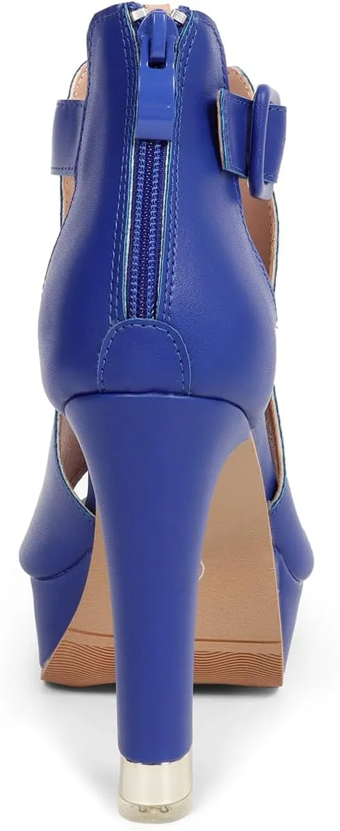 GATUXUS Women's Block Heels Cutout Ankle Booties Peep Toe Back Zipper High Heeled Sandals Dress Shoes