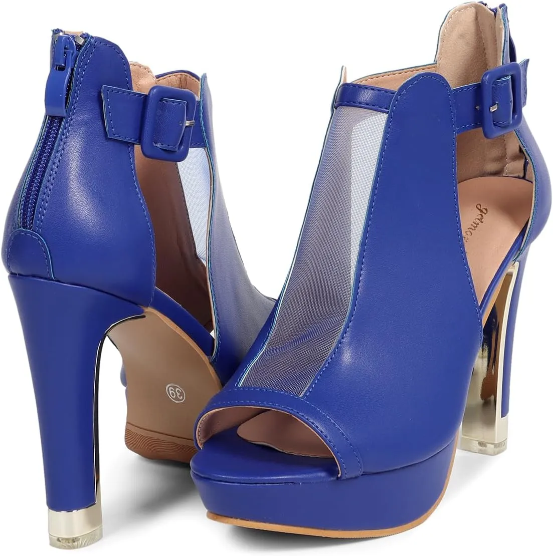 GATUXUS Women's Block Heels Cutout Ankle Booties Peep Toe Back Zipper High Heeled Sandals Dress Shoes
