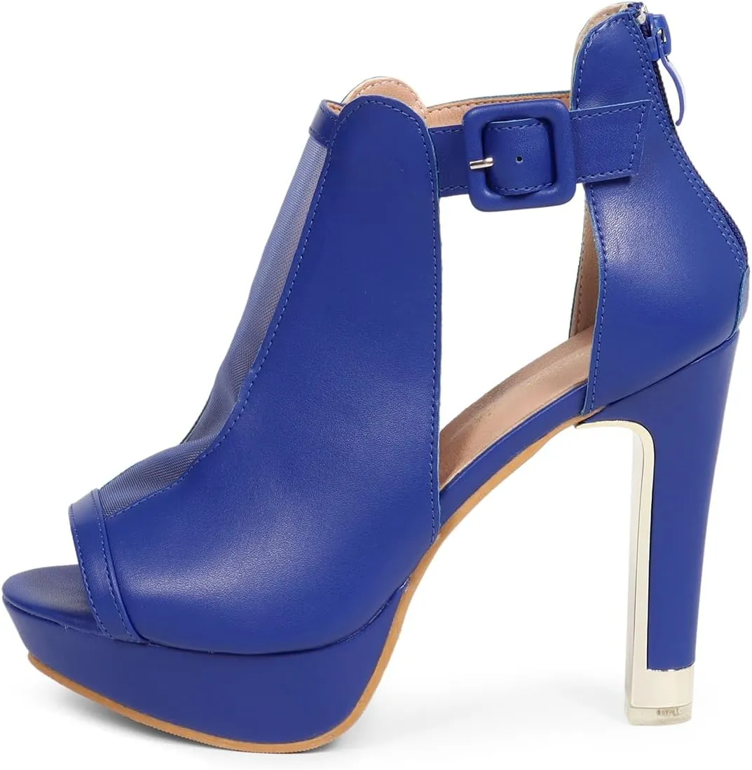GATUXUS Women's Block Heels Cutout Ankle Booties Peep Toe Back Zipper High Heeled Sandals Dress Shoes