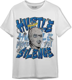 Generic Hustle Move in Silence T-Shirt to Match 4s Military Blue - Sneaker Matching Shirt, Unisex Tee Match Sneakers, Urban Streetwear Clothing, Sneaker Graphic Tees Design Printed, White/Black