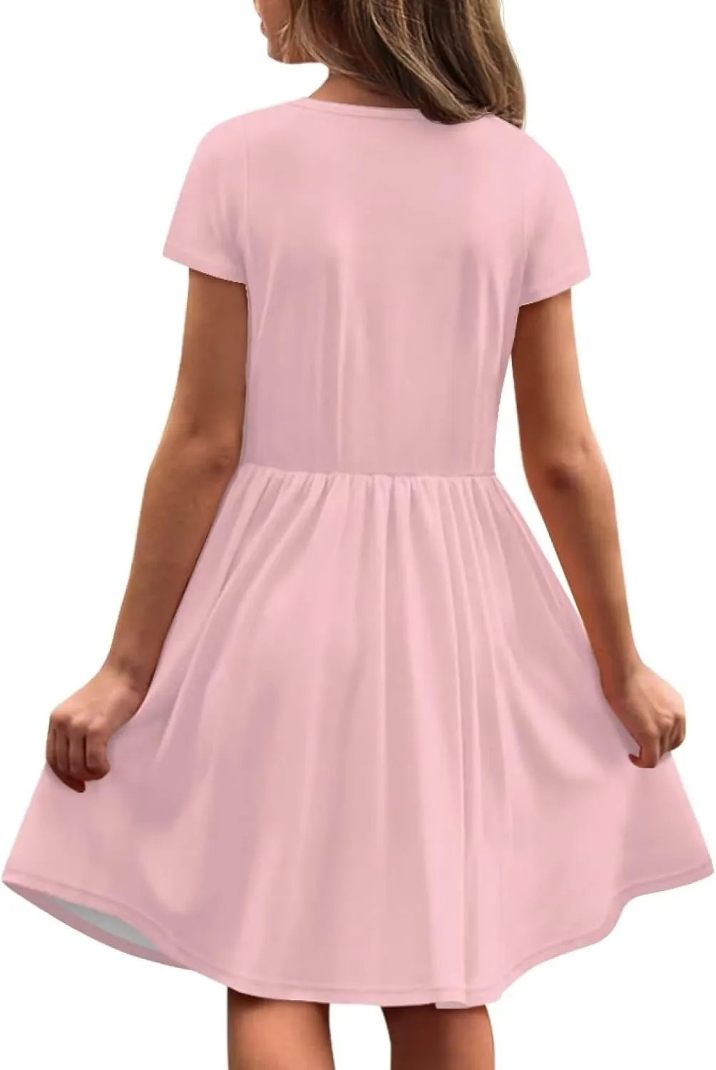 Girls Short Sleeve Dresses with Pockets Cute Dresses for Girls 3-16 Years Old