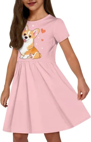 Girls Short Sleeve Dresses with Pockets Cute Dresses for Girls 3-16 Years Old
