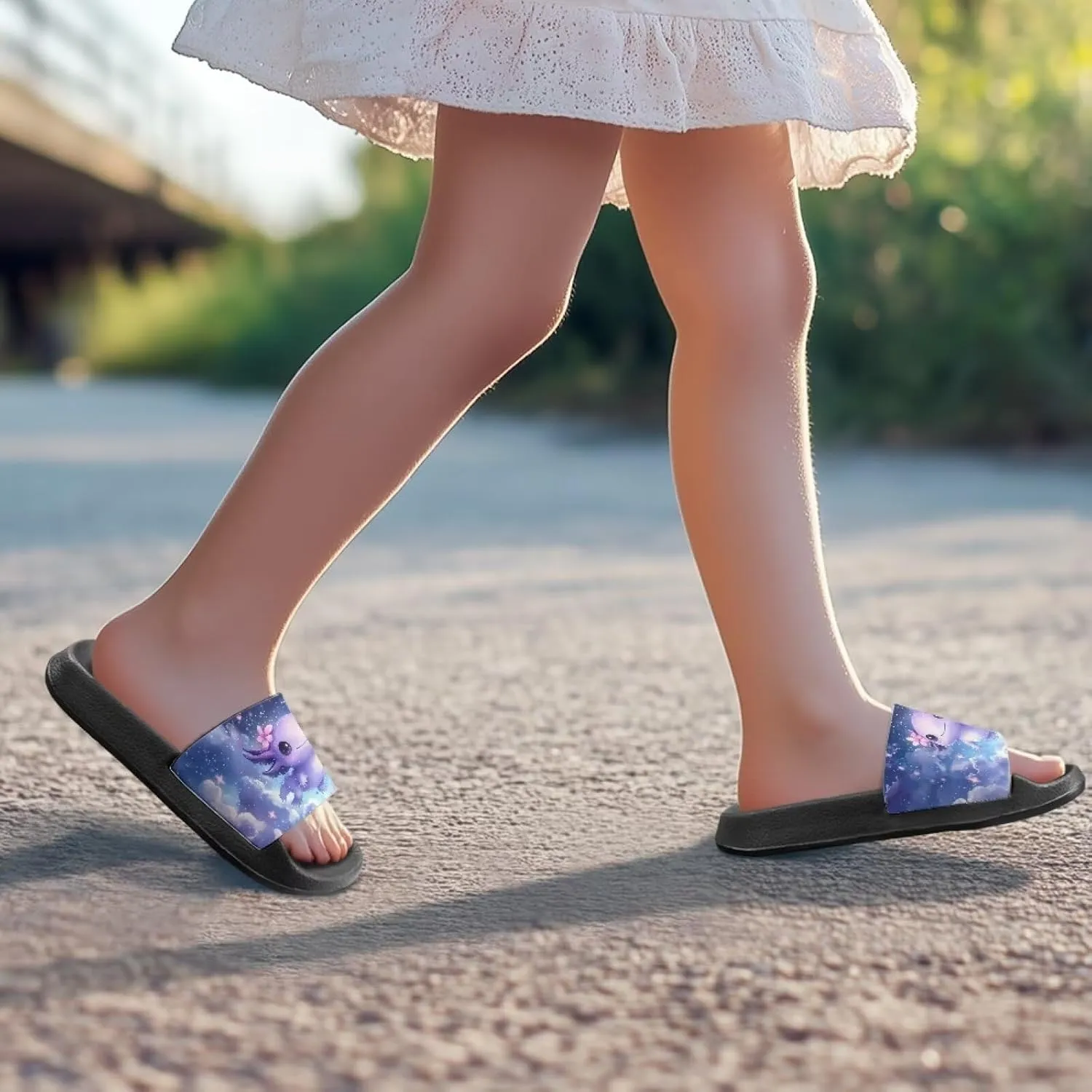 Girls Slide Sandals Axolotl Theme Summer Slippers for Kids Shower Shoes