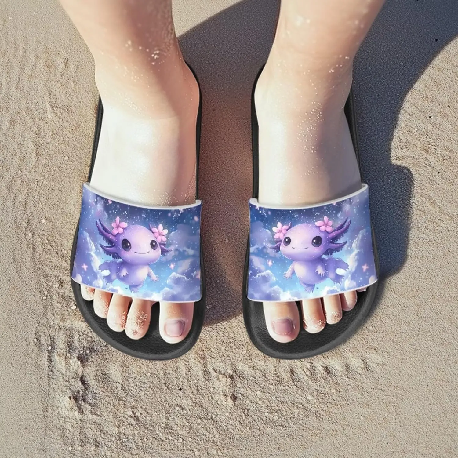 Girls Slide Sandals Axolotl Theme Summer Slippers for Kids Shower Shoes