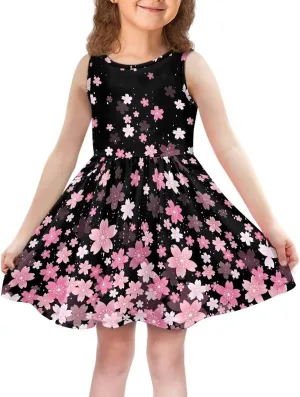 Girls Summer Dress with Pockets Casual Sleeveless Midi Dress for 4-14 Years