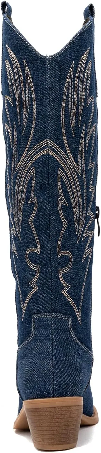 GLOBALWIN Women's The Western Cowboy Cowgirl Embroidered Knee High Boots