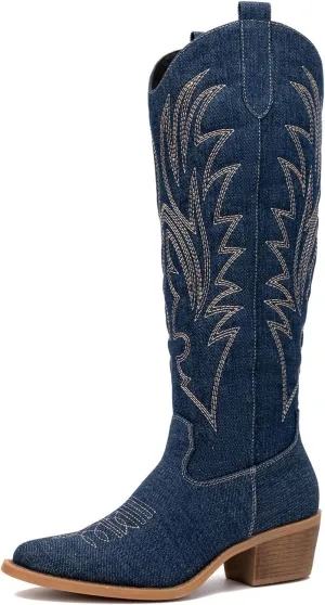 GLOBALWIN Women's The Western Cowboy Cowgirl Embroidered Knee High Boots