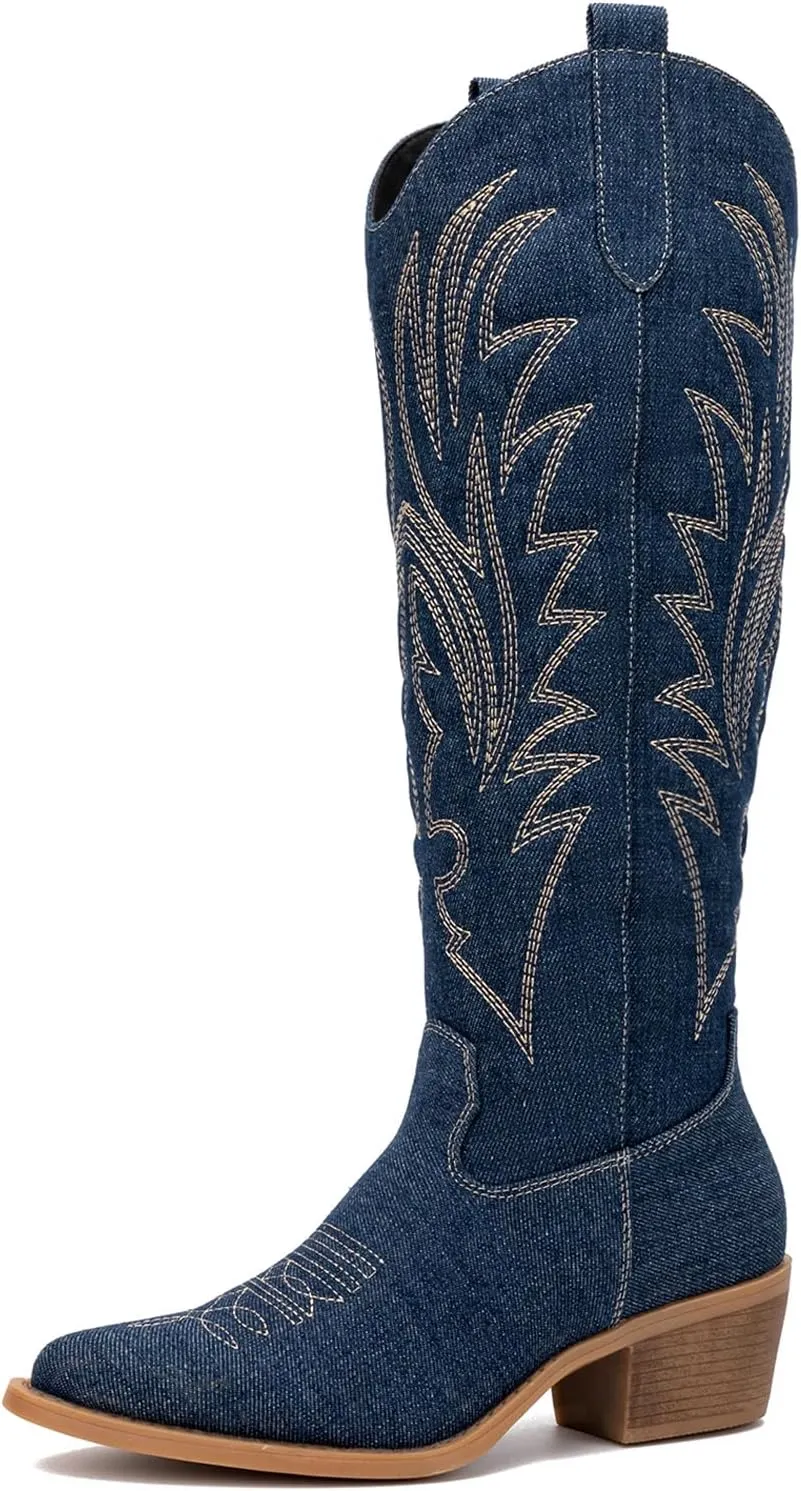 GLOBALWIN Women's The Western Cowboy Cowgirl Embroidered Knee High Boots