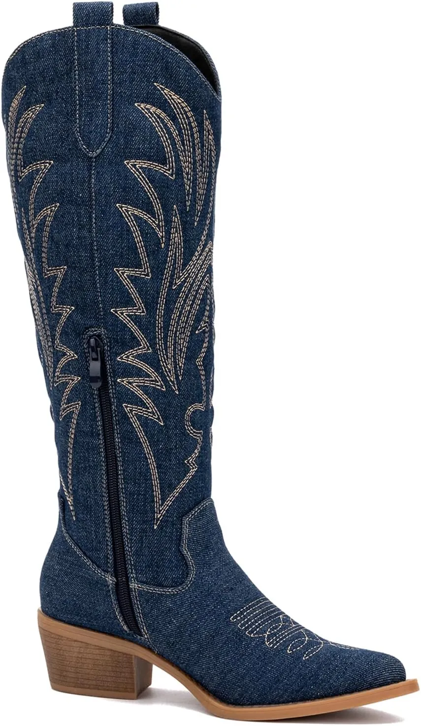 GLOBALWIN Women's The Western Cowboy Cowgirl Embroidered Knee High Boots