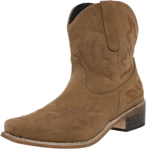 gloryinterest Cowboy Boots for Women Booties Ankle Cowgirl Western Boots Stitched Embroidered Pointed Toe Short Chunky Classic Brown Red Blue US6-10.5