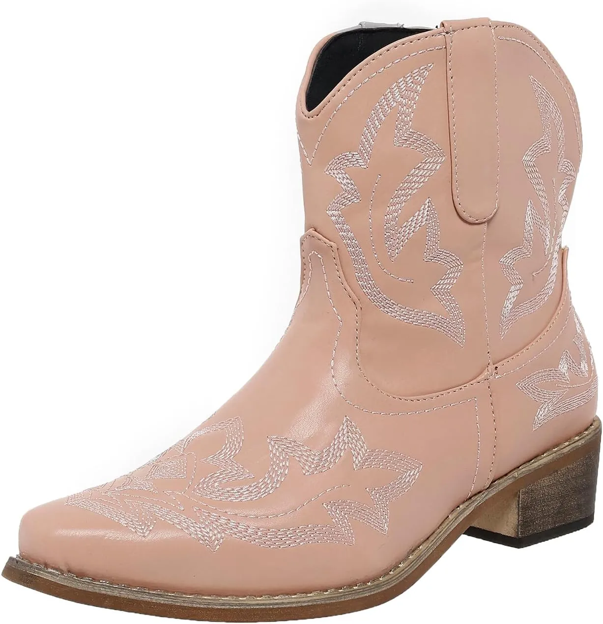 gloryinterest Cowboy Boots for Women Booties Ankle Cowgirl Western Boots Stitched Embroidered Pointed Toe Short Chunky Classic Brown Red Blue US6-10.5